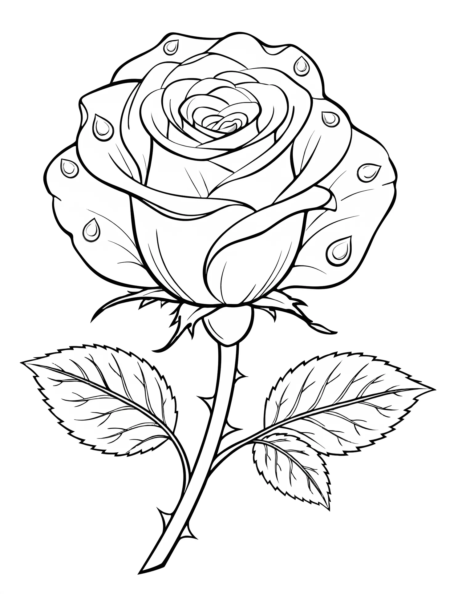Bouton de Rose avec Rosée — Coloriage fleur à imprimer gratuitement